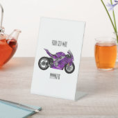 紫のスポーツバイクの漫画 台座サイン (インサイチュ)
