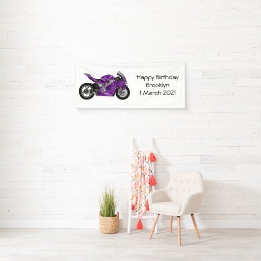 紫のスポーツバイクの漫画 横断幕 (インサイチュ)