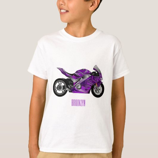 紫のスポーツバイクの漫画 Tシャツ (正面)