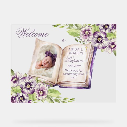 紫のスミレのアーチ写真ユニーク洗礼 アクリルサイン (正面)