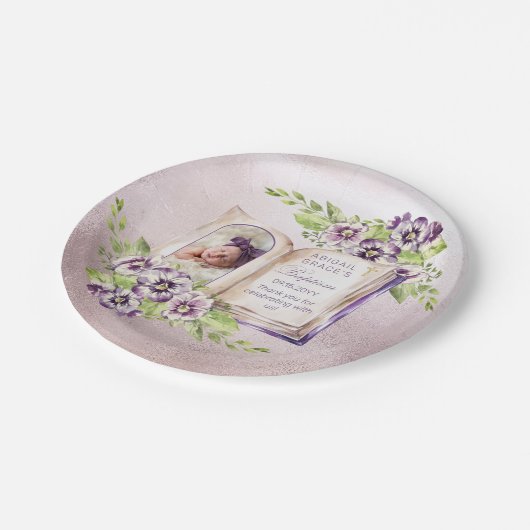 紫のスミレのアーチ写真ユニーク洗礼 ペーパープレート (アングル)