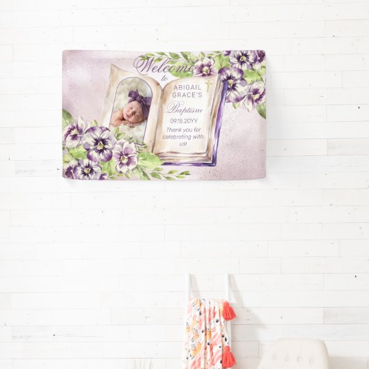 紫のスミレのアーチ写真ユニーク洗礼 横断幕 (インサイチュ)