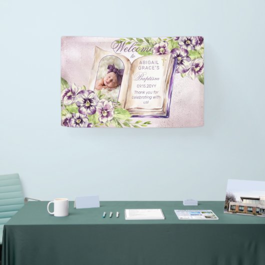 紫のスミレのアーチ写真ユニーク洗礼 横断幕 (トレードショー)