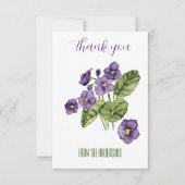 紫のスミレ水色フラットサンキューカード サンキューカード (正面)