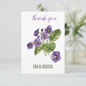 紫のスミレ水色フラットサンキューカード サンキューカード (スタンド正面)