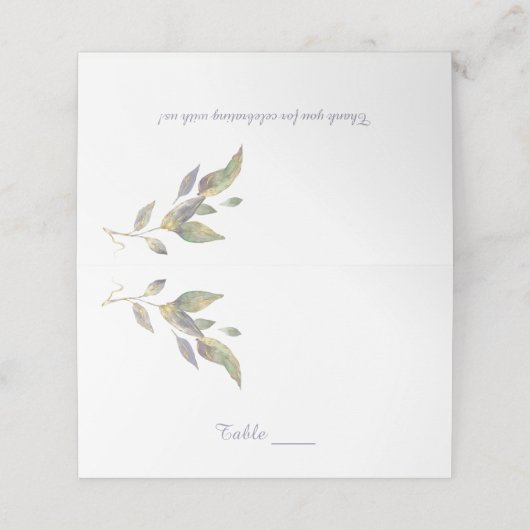 紫のセーモダンジと金ゴールドの水彩葉| プレイスカード (外部開封)