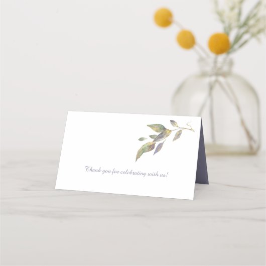 紫のセーモダンジと金ゴールドの水彩葉| プレイスカード (裏面)