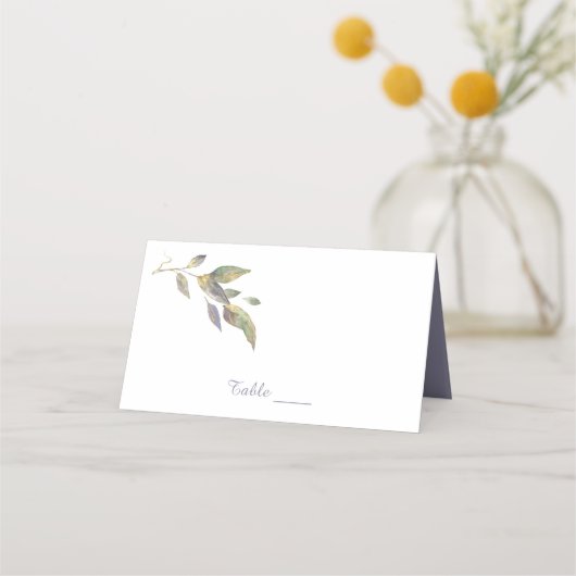 紫のセーモダンジと金ゴールドの水彩葉| プレイスカード (正面)