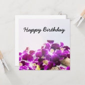 紫のタイランは白のバックグラウンドバースデーです カード (正面/裏面インサイチュ)
