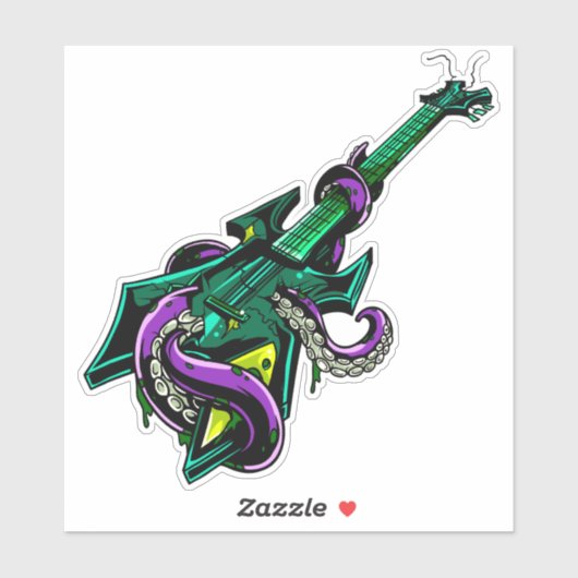 紫のタコの音楽で叩かれたエレキギター シール (シート)