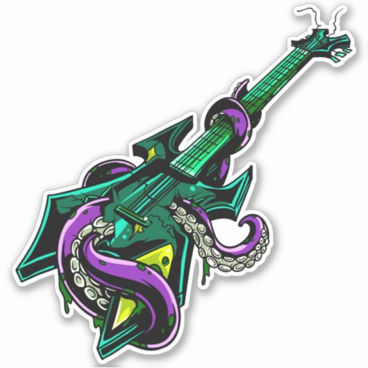 紫のタコの音楽で叩かれたエレキギター シール (正面)