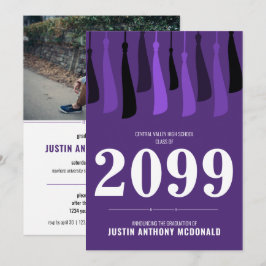 紫のタッセルが並ぶ フォト卒業式招待状 招待状