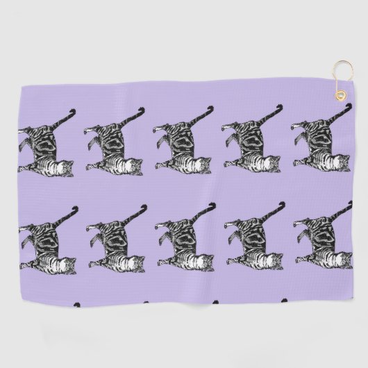 紫のタビー猫カワイイ猫アートカーマット ゴルフタオル (横)