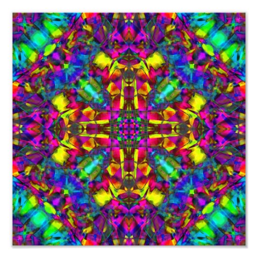 紫のターキオースと黄色のマンダラパターン フォトプリント            (正面)