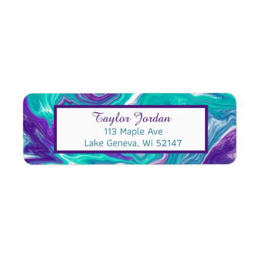 紫のターキオースマーブルフルードアーパーソナライズされたト ラベル (正面)