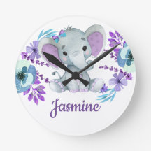 紫のターコイズアクリル製壁時計、円形（中）