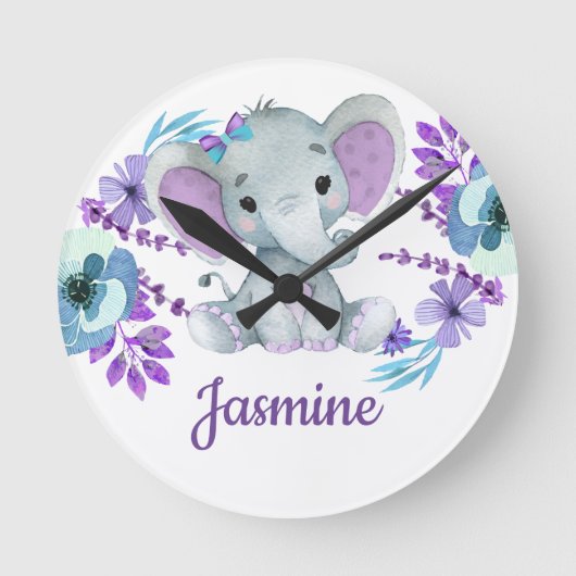 紫のターコイズアクリル製壁時計、円形(中) ラウンド壁時計 (正面)