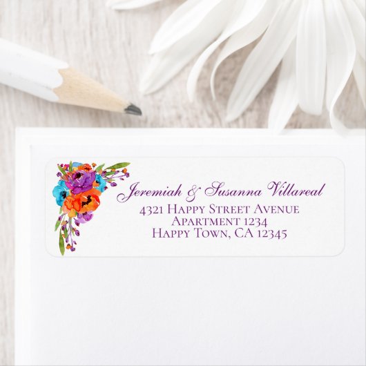 紫のターコイズオレンジのフローラ水のカラーアドレス ラベル (インサイチュ)