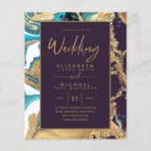 紫のターコイズ金ゴールド瑪瑙の予算結婚式の招待 (正面)