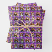 紫のタータンチェック騎士スパニエル犬、ギフトラップシート、 ラッピングペーパーシート (インサイチュ)