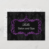 紫のダマスクのビジネスサンキューカード ポストカード (正面/裏面)