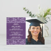 紫のダマスクの卒業招待状と写真 招待状 (スタンド正面)