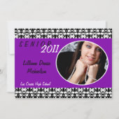 紫のダマスク写真5x7シニアアナウンスメント 案内状 (正面)