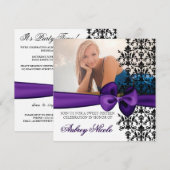 紫のダマスク生地の招待状（アクセント付） 招待状 (正面/裏面)