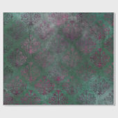 紫のダマスク(色あせた緑) ラッピングペーパー (フラット)