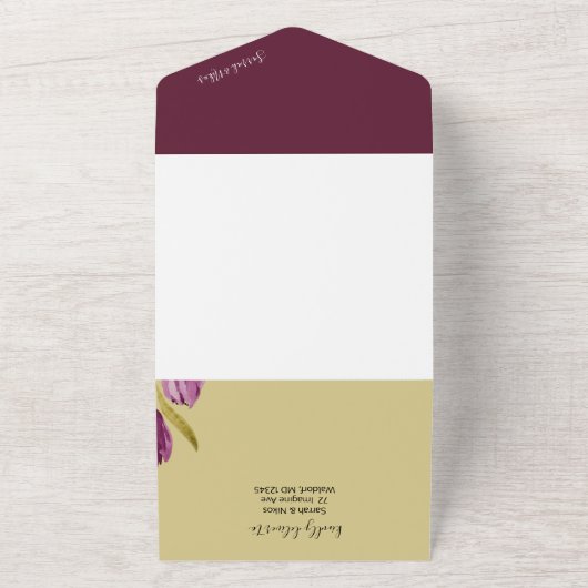 紫のチューリエレガントップ水彩手絵を描 オールインワン招待状 (外側)