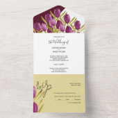 紫のチューリエレガントップ水彩手絵を描 オールインワン招待状 (内側)