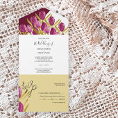 紫のチューリエレガントップ水彩手絵を描 オールインワン招待状