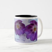 紫のチューリップとカスタム文字2トーンのコーヒーマグ ツートーンマグカップ (正面右)