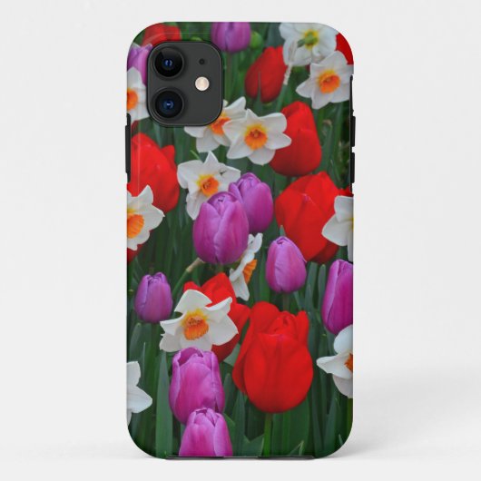 紫のチューリップと白い水仙の庭 Case-Mate iPhoneケース (裏面)