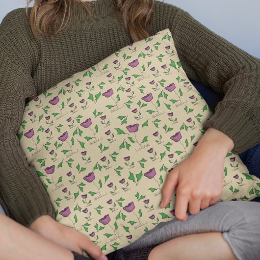紫のチューリップの花の水彩画 クッション