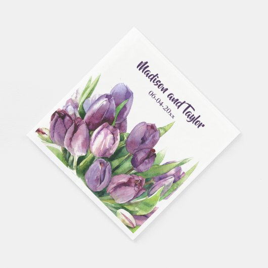 紫のチューリップフローラ水結婚色のシャワー スタンダードランチョンナプキン (角)