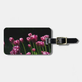 紫のチューリップ付きブラック ラゲッジタグ