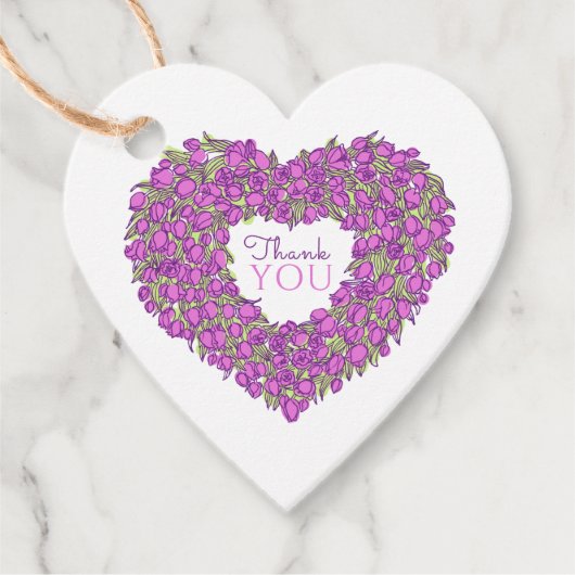 紫のチューリップ感謝していハートアート結婚 フェイバータグ (正面)