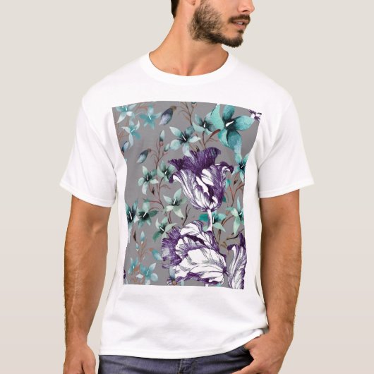 紫のチューリップ:灰色のワイルドフラワー Tシャツ (正面)