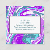 紫のティール(緑がかった色)と白い大理石の渦巻き スクエア名刺 (裏面)