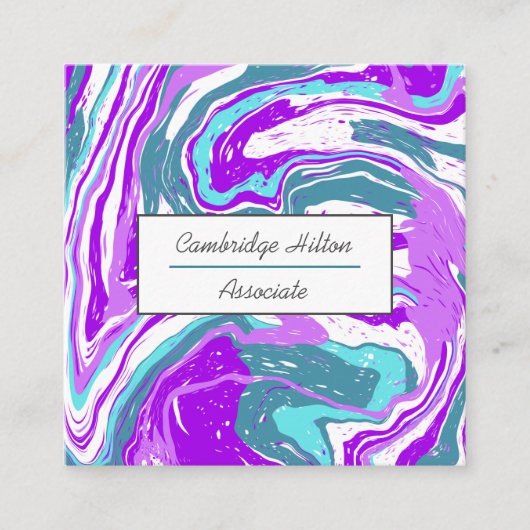 紫のティール(緑がかった色)と白い大理石の渦巻き スクエア名刺 (正面)
