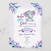 紫のティール(緑がかった色)の女の子の象の招待ベビーシャワー 招待状 (正面/裏面)