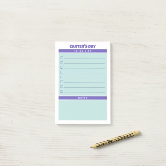 紫のティール（緑がかった色）キュートTo Doリストのノート整理された日 ポストイット (デスク上)