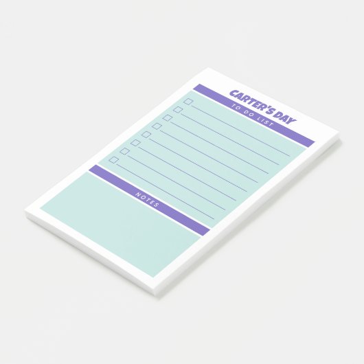 紫のティール（緑がかった色）キュートTo Doリストのノート整理された日 ポストイット (アングル)