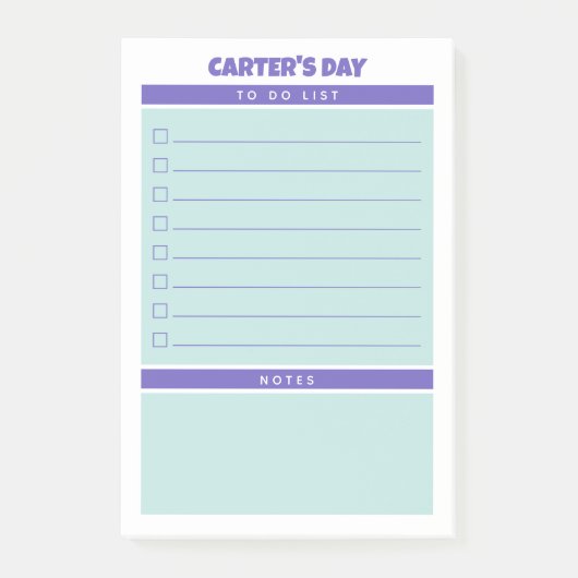 紫のティール（緑がかった色）キュートTo Doリストのノート整理された日 ポストイット (正面)