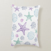 紫のティール(緑がかった色)シーシェルスターフィッシュコースタルシェル アクセントクッション (裏面(縦))
