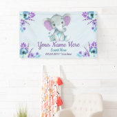 紫のティール（緑がかった色）ゾウの背景（男の子または女の子） 横断幕 (インサイチュ)