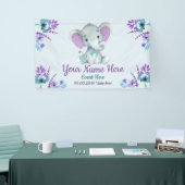 紫のティール（緑がかった色）ゾウの背景（男の子または女の子） 横断幕 (トレードショー)