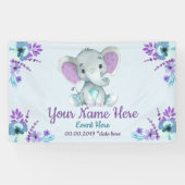 紫のティール（緑がかった色）ゾウの背景（男の子または女の子） 横断幕 (横)