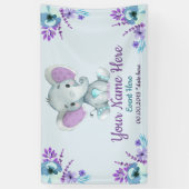 紫のティール（緑がかった色）ゾウの背景（男の子または女の子） 横断幕 (縦)